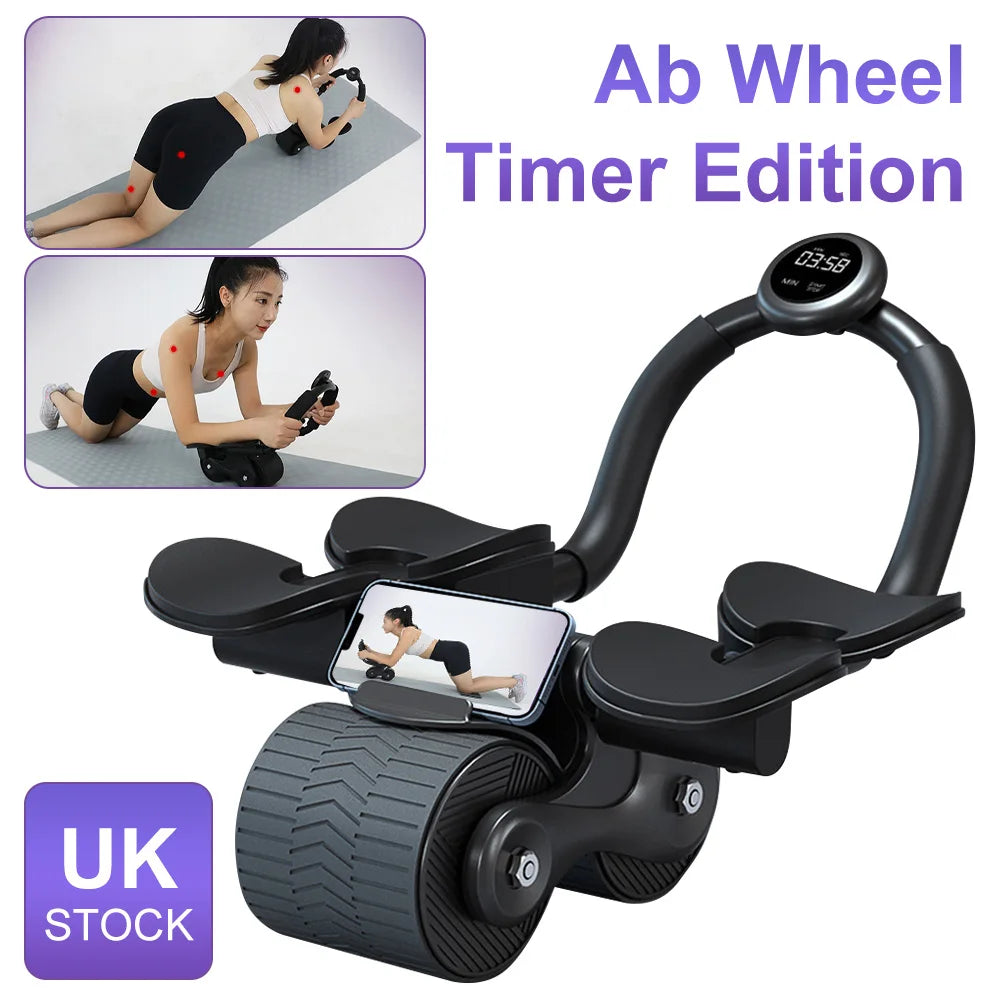 2-Wheel Ab Roller with Elbow Support Auto Rebound Abdominal Trainer Anti-Slip Handle & Counter Display for Core Workout