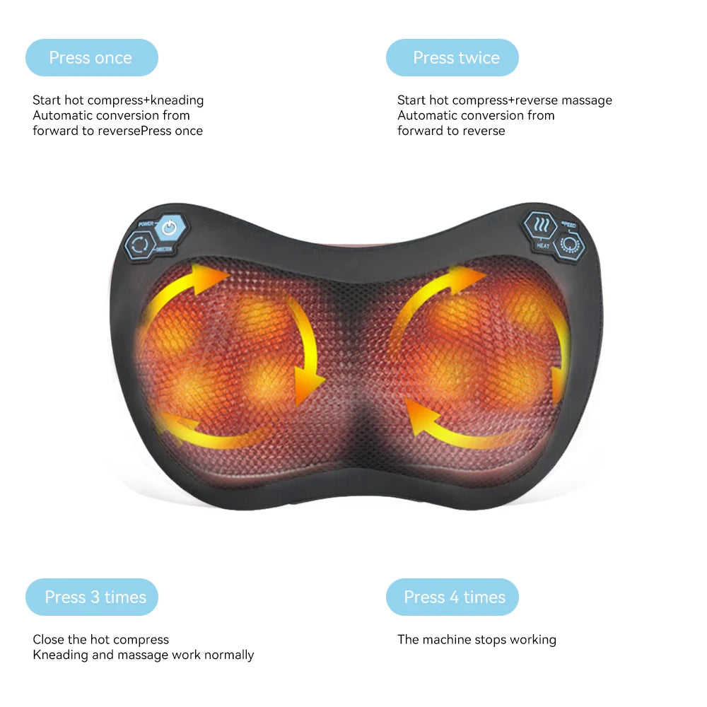 Electric Massage Pillow Neck Massager Cervical Shoulder Waist Kneading Body Deep Tissue Massage Muscle Relaxation Back Massager Pillow
