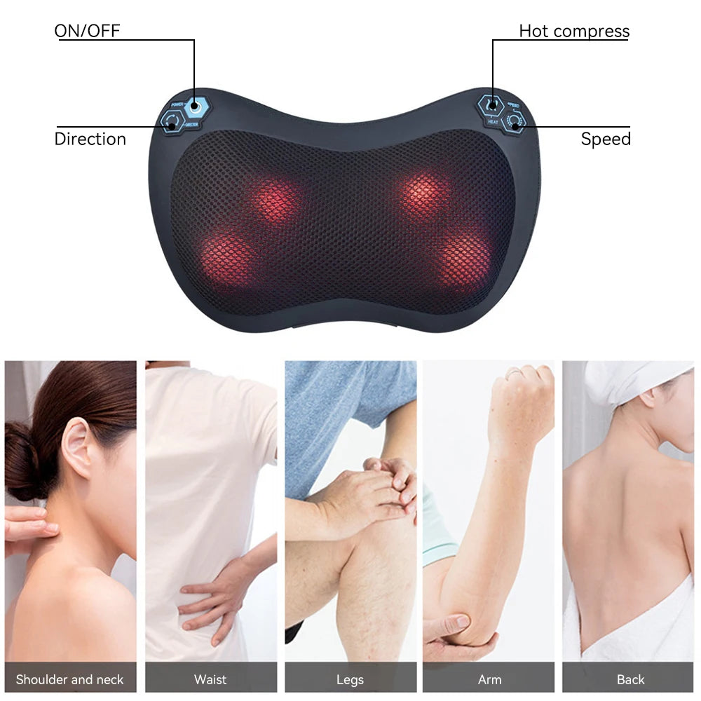 Electric Massage Pillow Neck Massager Cervical Shoulder Waist Kneading Body Deep Tissue Massage Muscle Relaxation Back Massager Pillow