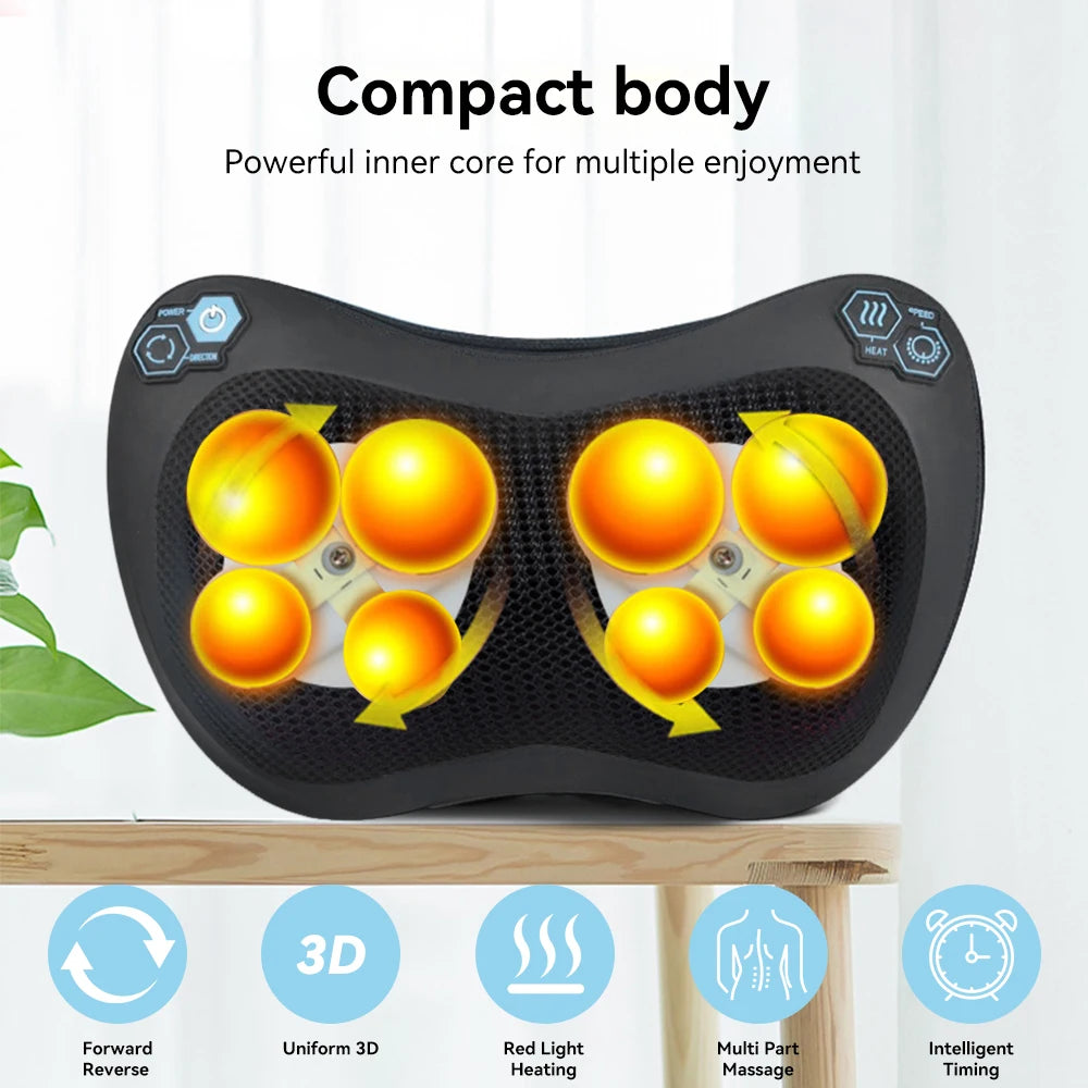 Electric Massage Pillow Neck Massager Cervical Shoulder Waist Kneading Body Deep Tissue Massage Muscle Relaxation Back Massager Pillow
