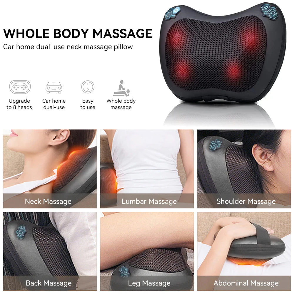 Electric Massage Pillow Neck Massager Cervical Shoulder Waist Kneading Body Deep Tissue Massage Muscle Relaxation Back Massager Pillow